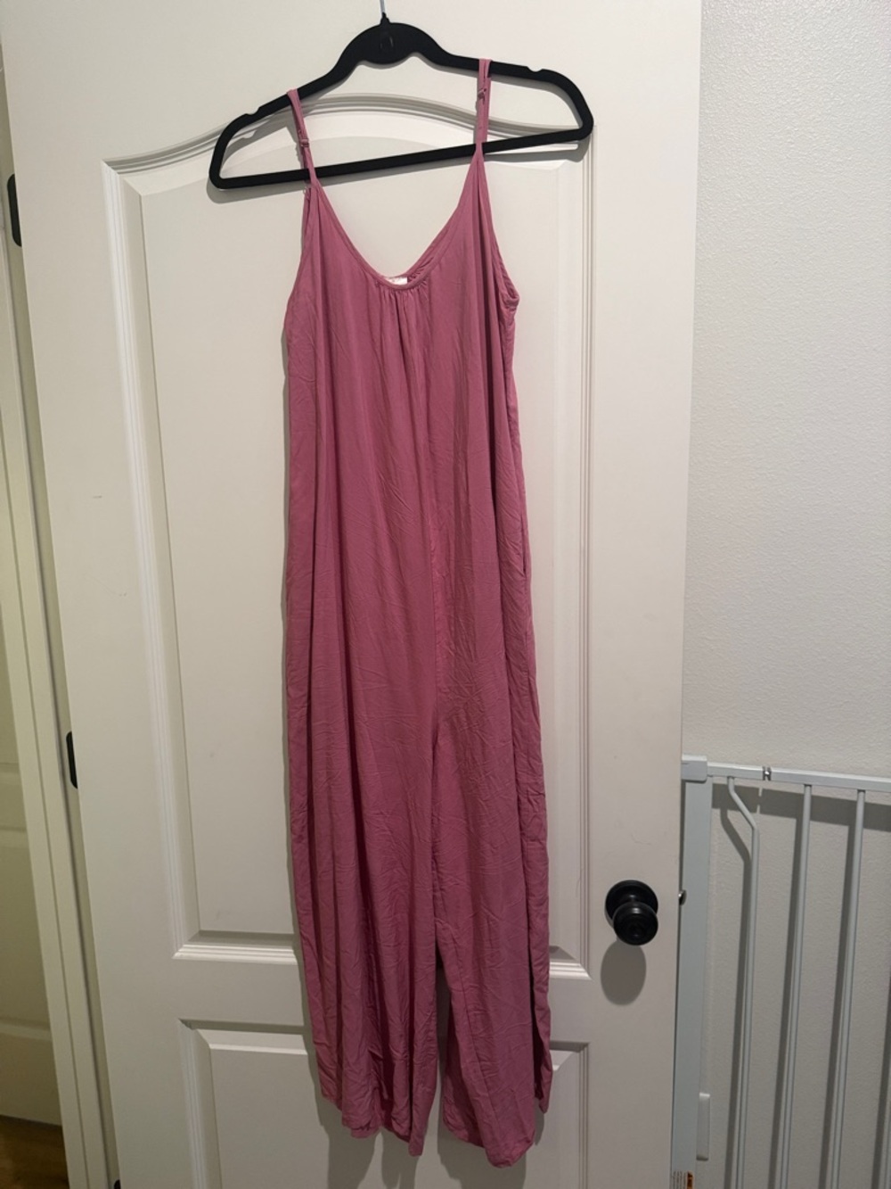 Pink wide leg jumpsuit adjustable straps size small